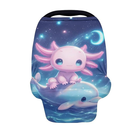 Binienty Axolotl Infants Carseat Canopies for Women, Dolphin Animal Print Nursing Breastfeeding Cover Stretchable for Stroller/Shopping Cart-BubblyBeeBaby