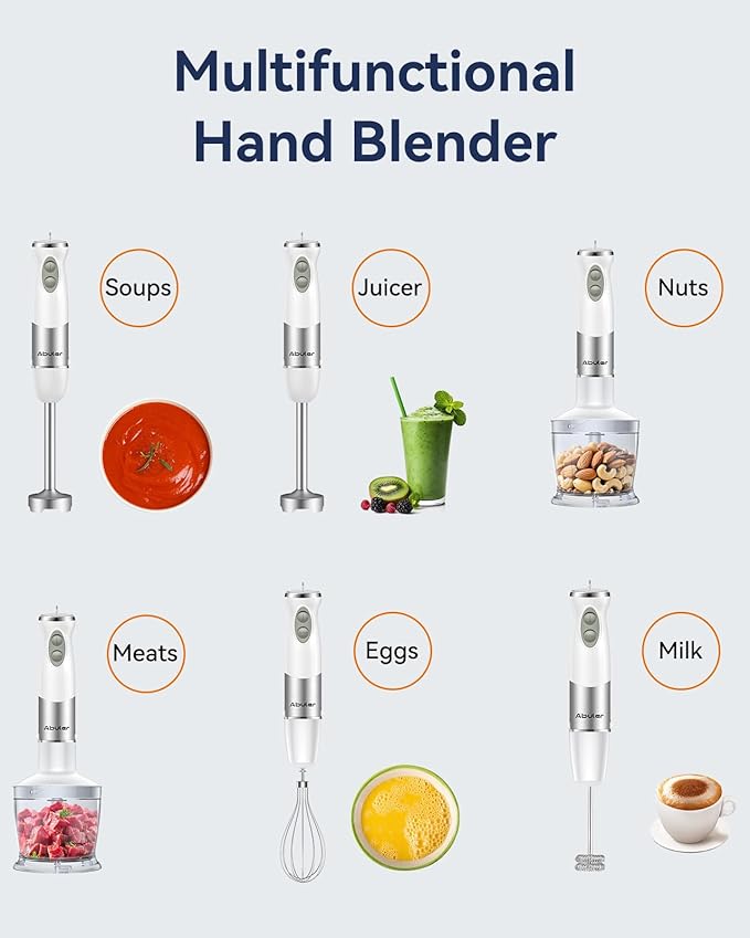 Immersion Blender Handheld 1000W 5 in 1 Corded Stick Hand Blender Kitchen with 12 Speed, BPA-Free, Mixing Beaker, Chopper, Whisk, Milk Frother, Perfect Emulsifier for Soup, Baby Food, Sauce, Puree-BubblyBeeBaby