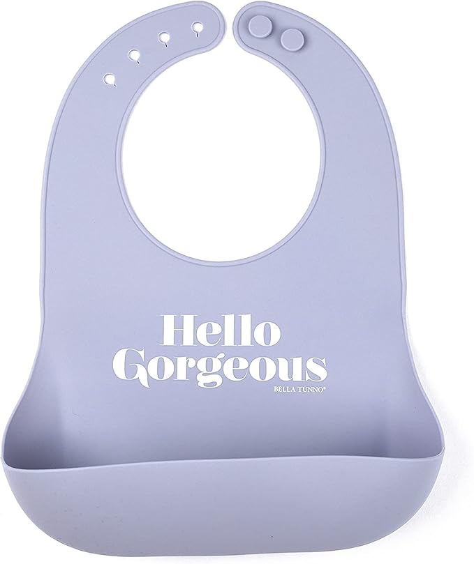 Baby Bib for Eating by Bella Tunno, Waterproof Silicone Bib with Large Food Catcher, Adjustable Fit for Babies 4-12 months & Toddlers 1-3 Years, Boys & Girls, Hello Gorgeous-BubblyBeeBaby