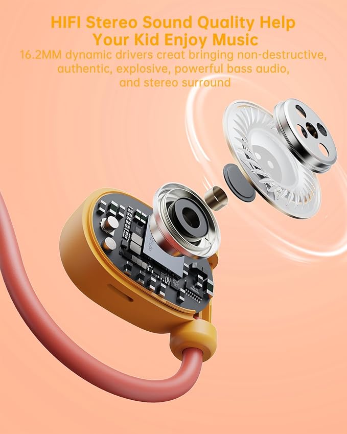 Kid Headphones for School, Air Conduction Open Ear Headphones, 3.5mm Jack Wired Cord, Ultra-Comfort, Ergonomic and Lightweight Design Perfect for School and Outdoor Activities-Orange-BubblyBeeBaby