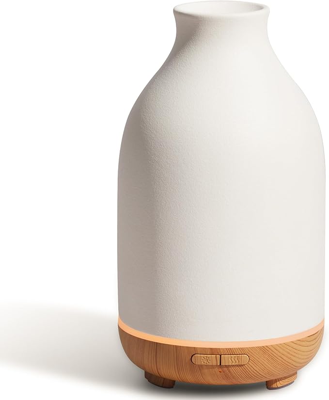 InnoGear Essential Oil Diffuser, 150ml Ceramic Stone Diffuser Handcrafted Aromatherapy Diffusers Ultrasonic Cool Mist Humidifier Vaporizor with 2 Mist Modes Waterless Auto Off for Room Office, White-BubblyBeeBaby