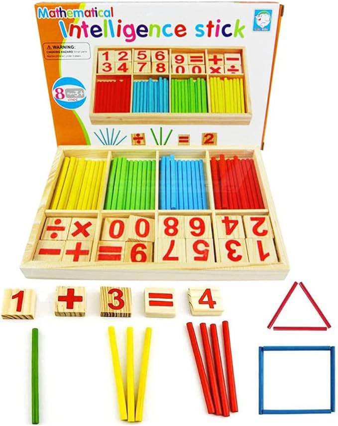 Umbresen Montessori Toys Math Educational Toy - Wooden Intelligence Sticks Number Cards and Counting Rods with Box-BubblyBeeBaby