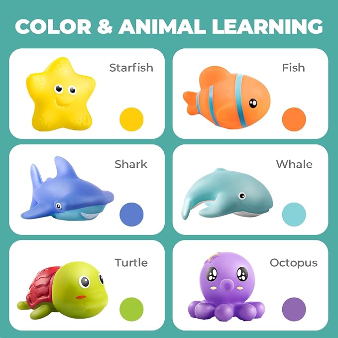 Hely Cancy Infant Bath Toys for 18 Months - No Hole Animal Bathtub Toys, Baby Bath Tub Toys-BubblyBeeBaby