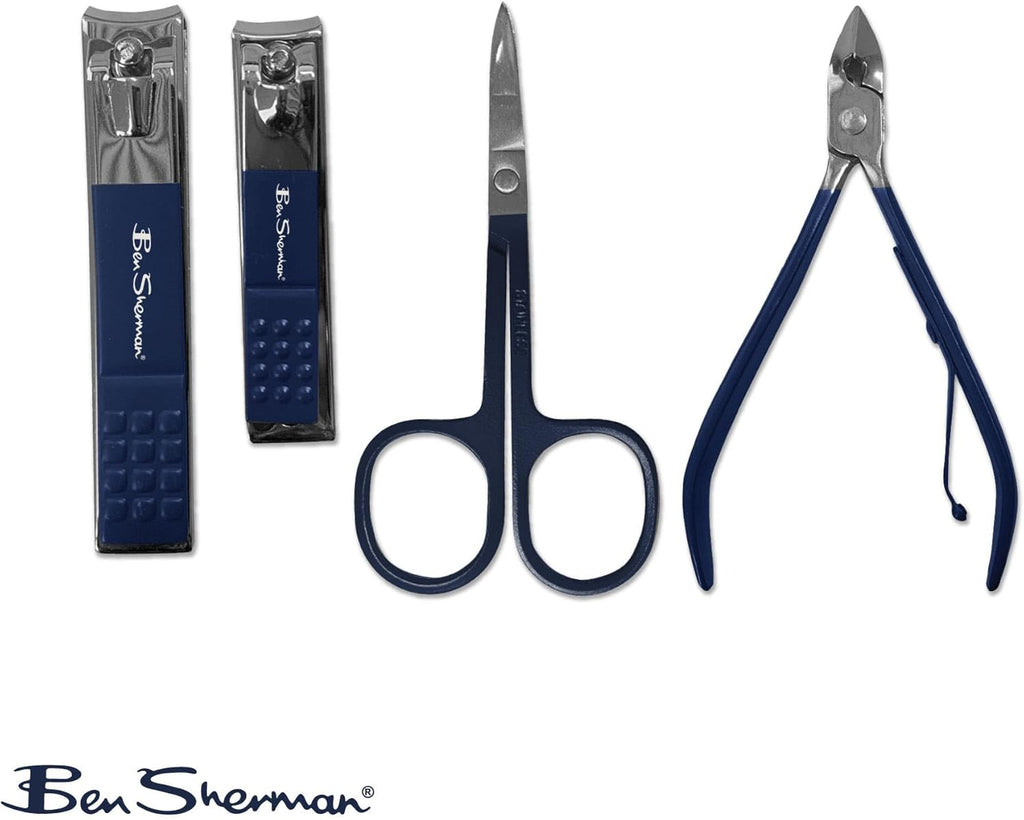 Ben Sherman Nail Clipper Set for Men, 10 Pcs Deluxe Grooming Kit for Men - Includes Nail Clippers, Nose Hair Trimmer, Tooth Brush, Scissors and More. Men's Grooming Kit
