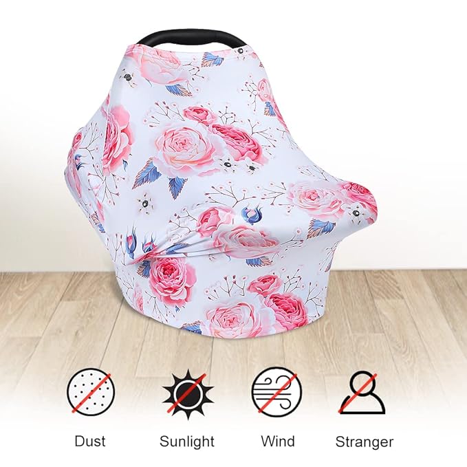 Yoofoss Nursing Cover Breastfeeding Scarf - Baby Car Seat Covers, Infant Stroller Cover, Strechy Carseat Canopy for Boys and Girls (Flower)-BubblyBeeBaby