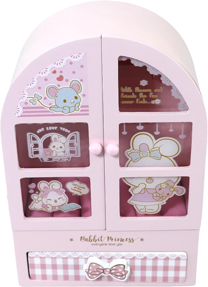 jewelry box for girls Pink Cute bunny girls jewelry box Little girl birthday christmas Gift kids jewelry box-BubblyBeeBaby