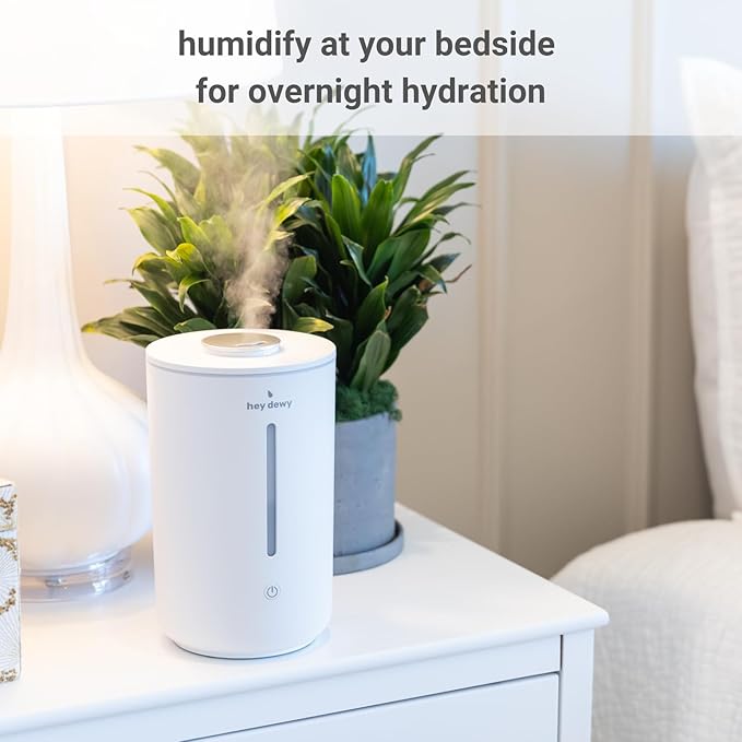 Hey Dewy Wellness Humidifier - for home, office, bathroom spa, or bedroom, with cool utrasonic mist hydration (Pearl)-BubblyBeeBaby