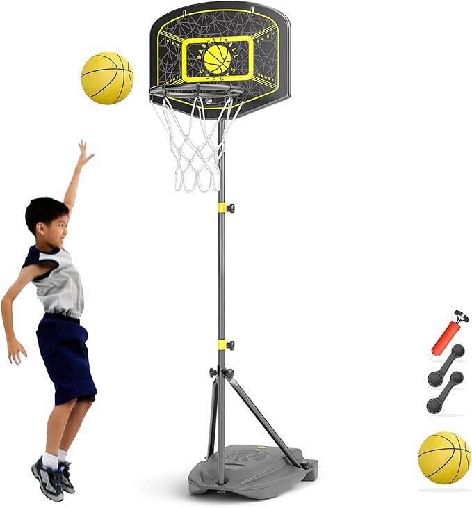 Kids Basketball Hoop Indoor Outdoor Portable Adjustable Height 3.6ft-6.2ft Toddler Basketball Hoop for Kids Boys Girls Age 3 4 5 6 7 8 Little Kids Basketball Goal Backyard Sports Toy Game Gifts-BubblyBeeBaby