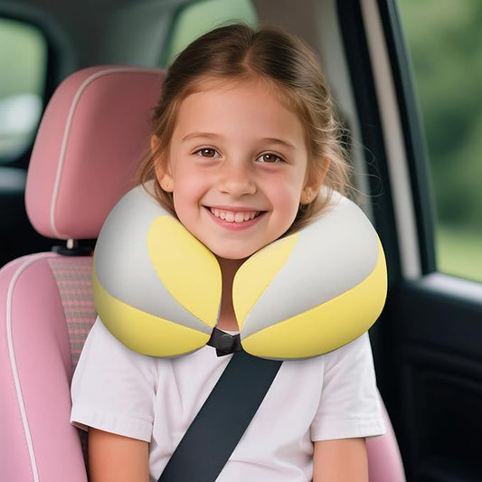 MOOB Kids Travel Pillow for Car Seat Kids U-Shape Travel Neck Pillow Support Children Stroller Pillow Grey Yellow-BubblyBeeBaby