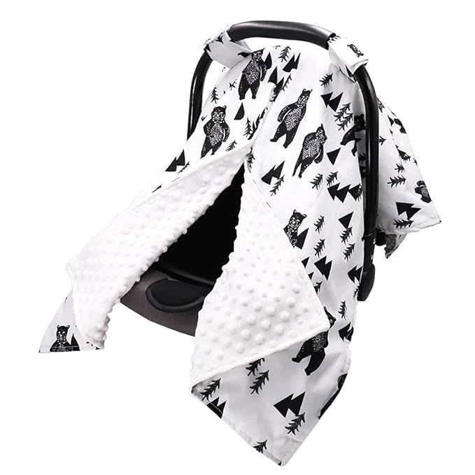 TANOFAR Carseat Covers Baby Boy & Girl, Peekaboo Opening Infant Car Seat Cover for Winter, Warm & Cozy, Bear-BubblyBeeBaby