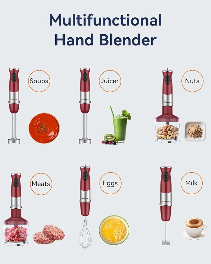 Immersion Blender Handheld 1000W 5 in 1 Corded Stick Hand Blender Kitchen with 12 Speed, BPA-Free, Mixing Beaker, Chopper, Whisk, Milk Frother, Perfect Emulsifier for Soup, Baby Food, Sauce, Puree-BubblyBeeBaby