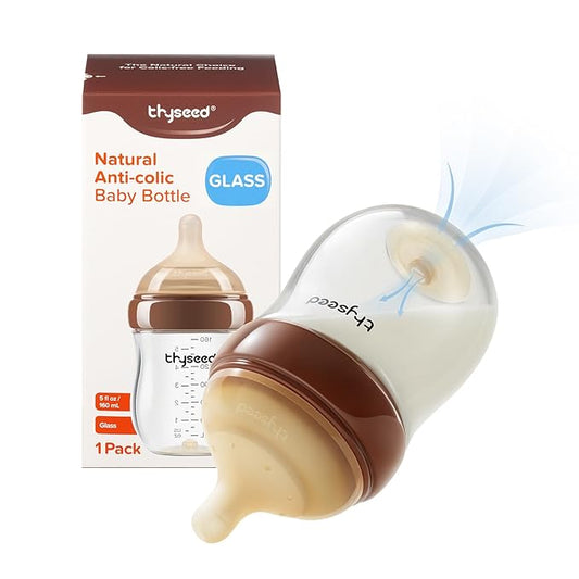 Thyseed Glass Natural Anti-Colic Baby Bottles | Newborn Breast Like Nursing Bottle for Breastfed Babies with Nipple(1-2 Months),5oz,1pack-BubblyBeeBaby