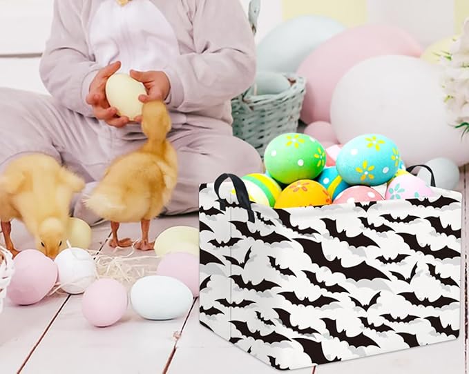 HIYAGON Rectangular Batman Basket Kids Storage Basket Kids Baby Nursery Basket for Boys Bat Room Decor Cute Toy Storage Organizer Bins Bedroom(Bats)-BubblyBeeBaby