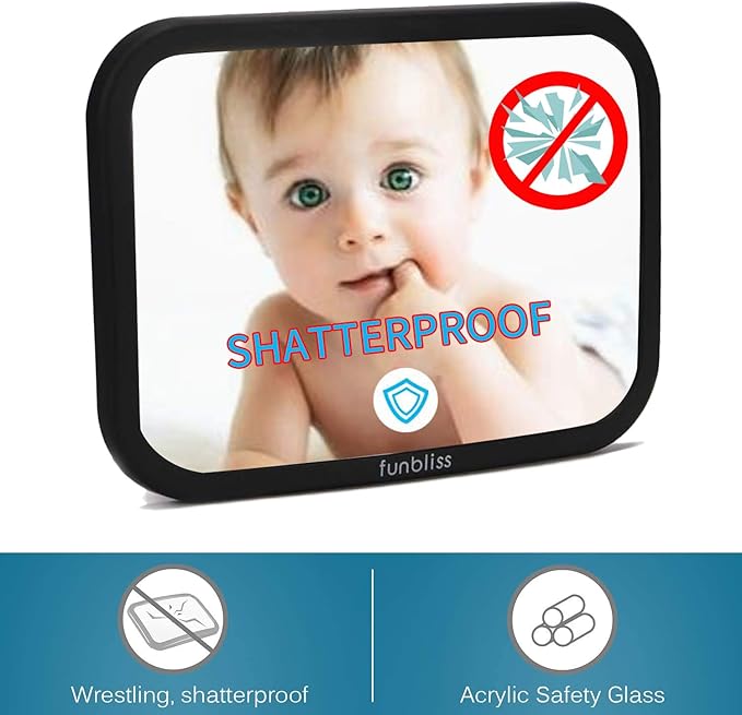 Baby Car Mirror Most Stable Backseat Mirror with Premium Matte Finish,Ultra High Definition PMMA Material, Secure and Shatterproof,Black-BubblyBeeBaby