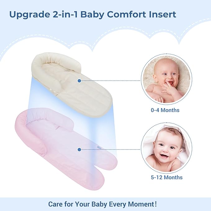 COOLBEBE New 2-in-1 Babybody Supports for Baby Newborn Infants - Extra Soft Stroller Cushion Pads Car Seat Insert, Seasons, Pink-BubblyBeeBaby