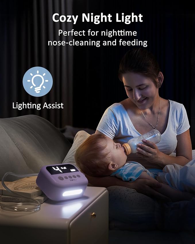 HEYVALUE Nasal Aspirator for Baby, Hospital Grade Nose Sucker with 9 Levels Suction, Night Light and Nursery Rhyme Soothing, Electric Nose Suction for Baby with Food-Grade Silicone Tips Purple-BubblyBeeBaby