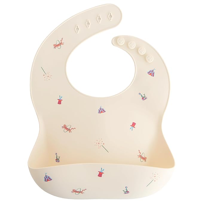 mushie Silicone Baby Bib | Adjustable Fit Waterproof Bibs (Circus)-BubblyBeeBaby