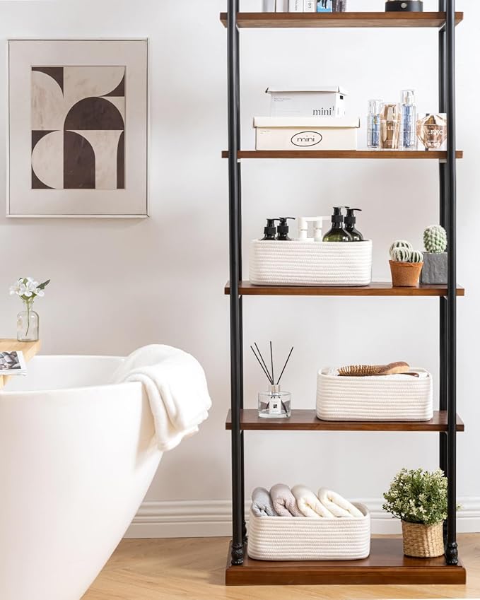 KALLAX Small Woven Basket, 12 x 8 x 4.5 Inches, Storage Basket for Organizing, Cute Small Rope Shelf Closet Cube Storage Bins Baskets for Shelves, Dog Toy Gift Baskets Empty, 3 Packs, Off White-BubblyBeeBaby