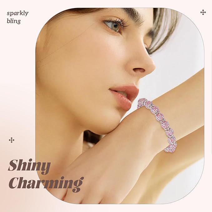 160pcs 10mm Rhinestone Beads for Jewelry Making, Pink AB Shiny Round Disco Ball Beads Bulk, Sparkle Crystal Clay Christmas for Bracelet Baseball Necklace Earring Crafting and DIY-BubblyBeeBaby