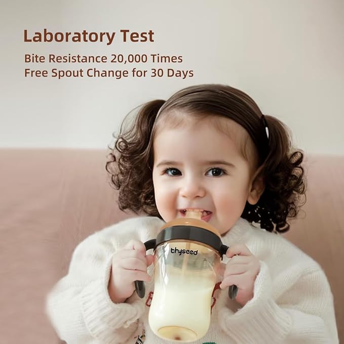 Thyseed Infant Spill Proof Weighted Straw Sippy Cups with Handles and Lids Breastfed Baby First Soft Spout Top Training Water Cup Toddler Boy Girl No Leak Transitioning Bedtime Milk Bottles 6 Months+-BubblyBeeBaby