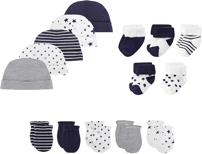 15 Pack Unisex New Born Boy Girls Hats Mittens Socks Sets Cotton Soft Infant Accessory 0-6 Months Baby Essentials-BubblyBeeBaby