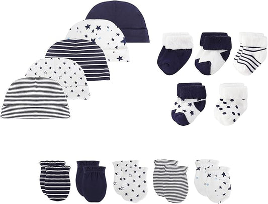 15 Pack Unisex New Born Boy Girls Hats Mittens Socks Sets Cotton Soft Infant Accessory 0-6 Months Baby Essentials-BubblyBeeBaby