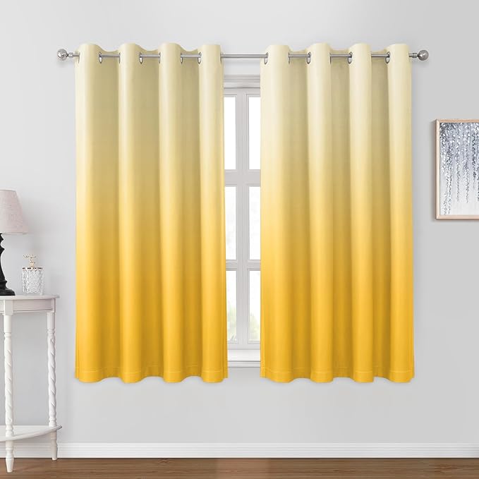 HOMEIDEAS Yellow Ombre Blackout Curtains 52 X 63 Inch Length Gradient Room Darkening Thermal Insulated Energy Saving Grommet 2 Panels Window Drapes for Living Room, Bedroom-BubblyBeeBaby