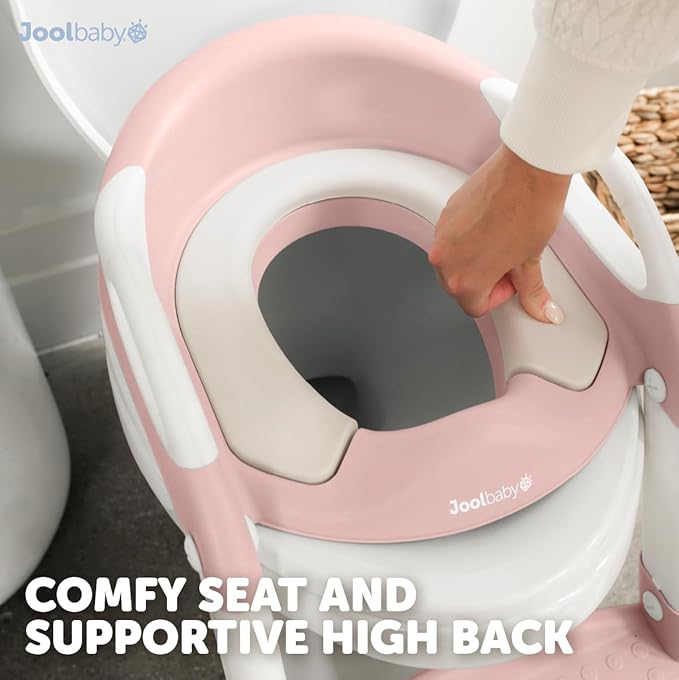 Jool Baby Potty Training Seat with 2 Step Ladder for Toddlers - Soft Cushioned Seat & Splash Guard, Adjustable Height (Pink)-BubblyBeeBaby