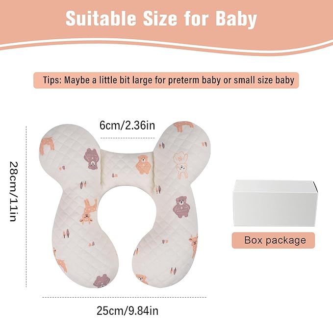 vocheer Baby Neck Pillow(Upgraded), Cotton, Baby Support Pillow, Car Seat Pillows for Newborn, Carseat Head and Body Support, Infant Travel Pillows for Prams, Pushchair, Stroller, Bouncer, Deer-BubblyBeeBaby