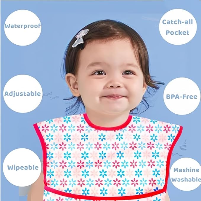 Baby bibs Waterproof Toddler bib - Feeding bib with Pocket for Infant Boy Girl Washable 6-36M-BubblyBeeBaby