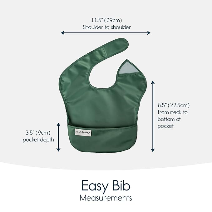 Tiny Twinkle Mess Proof Baby Bibs for Eating - Waterproof, Wipeable Bibs - Toddler Bibs - Travel Friendly - PFAS, PVC, BPA, Phthalate Free - Baby Food Bibs(3 Pack,Olive. Slate)-BubblyBeeBaby