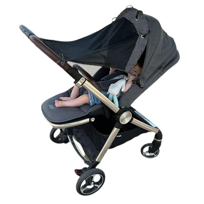 Stroller Sun Shade - Universal UV Protection Cover for Strollers Sunshade with See Through, Clip-On Sun Blocker, Sun Shield for Baby, Breathable Adjustable Fit, Full Coverage, Medium-BubblyBeeBaby