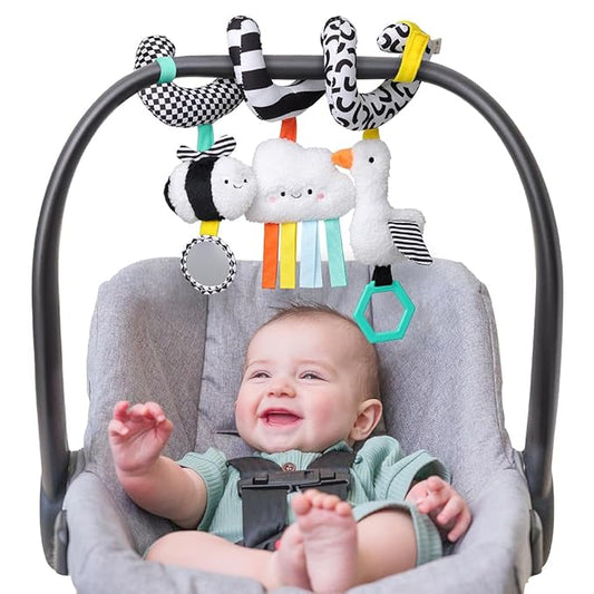 Itzy Ritzy Spiral Car Seat & Stroller Activity Toy - Stroller & Car Seat Toys for Ages 0 Months and Up - Hanging Toys Include Dangling Ring, Mirror and Textured Ribbons (High Contrast)-BubblyBeeBaby