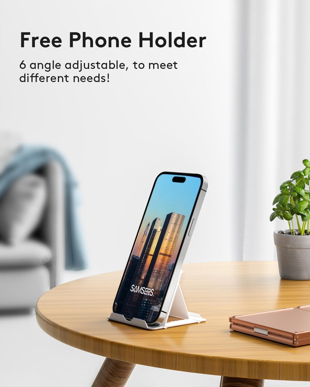 Samsers Multi-Device Foldable Bluetooth Keyboard with Touchpad, Rechargeable Dual-Mode(2.4G+BTx2) Wireless Keyboard with Holder, Portable Folding Keyboards for Android Windows iOS Mac OS - Pink