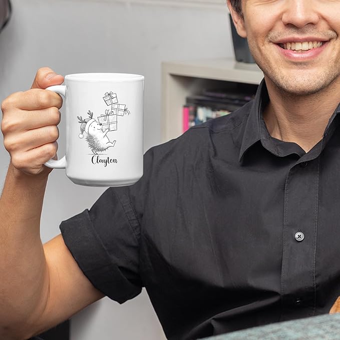 Hedgehog White Ceramic Coffee Mug, Personalized Hedgehog Accent Coffee Cup Gift For Dad Mom Daughter Son Kids, Funny Animal Travel Mug 11 Oz 15 Oz, Custom Name Hedgehogs Teacup Gift For Birthday Xmas-BubblyBeeBaby