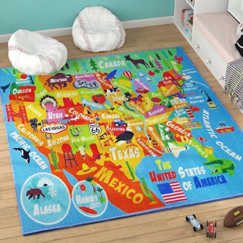 KC Cubs 8x10 USA United States Map Toy Car Road Rug – Educational Play Mat Carpet for Kids, Toddlers, Nursery, Classroom, Playroom, Baby Daycare-BubblyBeeBaby