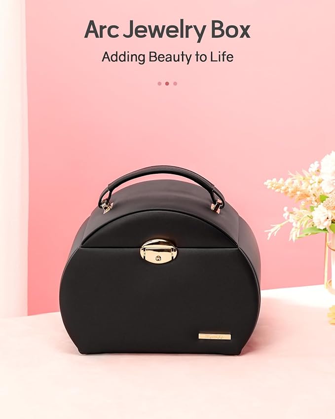 Homde Girls Jewelry Box Jewelry Storage Case Organizer with Mirror for Rings, Earrings, Bracelets, Necklaces (Black + Gold)-BubblyBeeBaby