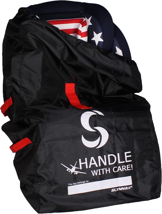 Car Seat Travel Bag for Airplane - Fits Convertible Car Seats, Infant carriers & Booster Seats, Black Upgrade-BubblyBeeBaby