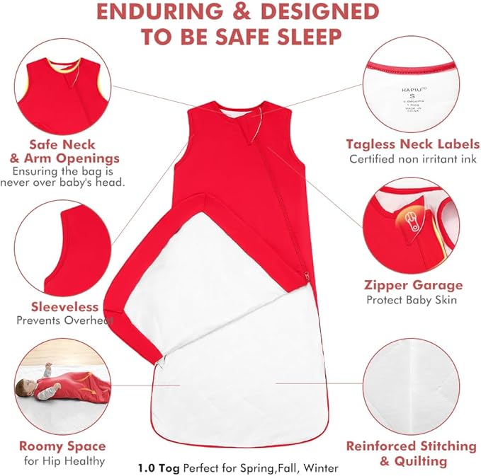 HAPIU Unisex Rayon Made from Bamboo Baby Sleep Sack TOG 1.0, 2-Way Zipper YKK, Wearable Blanket Baby-BubblyBeeBaby