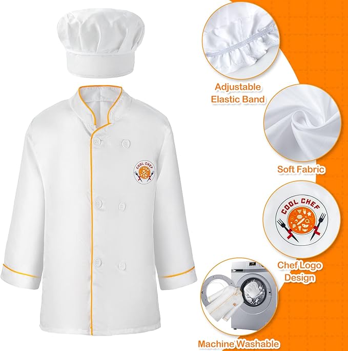 Juboury Pretend Play Kitchen Set - Toy Kitchen Accessories with Stainless Steel Cookware Pots and Pans, Plates, Cooking Utensils, Kids Chef Coat & Hat, Wooden Play Food for Kids, Girls, Boys, Toddlers-BubblyBeeBaby