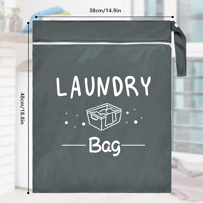 2 Pcs Large Travel Laundry Bags - Waterproof Wet/Dry, Washable, Drawstring, Bathing Suit, Workout, Gym Clothes, Swimming, Yoga - Green, Grey-BubblyBeeBaby