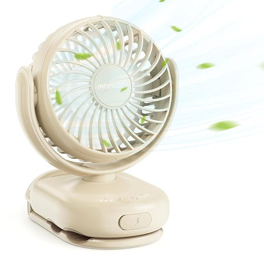 Momcozy Portable Fan with Clip | 4-Speed Mini-Fan for Carrier | Personal Fans Ultra Lighter 0.26lb | Gaps ≤4.5mm | Handheld Cooling | Rechargeable Rotate for Diaper Backpack/Stroller/Carrier/Chair-BubblyBeeBaby