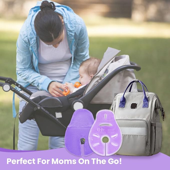 2 Larger Breast Ice Packs with Soft Covers and 6 Breast Pads for Leaking Milk, Hot and Cold Breast Therapy Packs, Breastfeeding Essentials for Relief of Clogged Ducts, Nipple Pain, Engorgement-BubblyBeeBaby