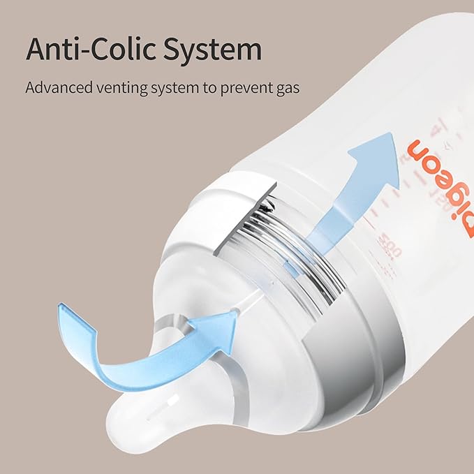 Pigeon PP Nursing Bottle Wide Neck, Anti-Colic, Streamlined Body, Natural Feel, Easy to Clean, 11.2 Oz (Pack of 3), Includes 3pcs L Nipples (6m+)-BubblyBeeBaby