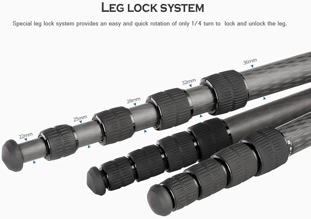 Leofoto 60" Lightweight Carbon Fiber Travel Tripod, Professional Compact Tripod for Camera DSLR Video, Max Load 44Lbs/20KG (LS-365CX)