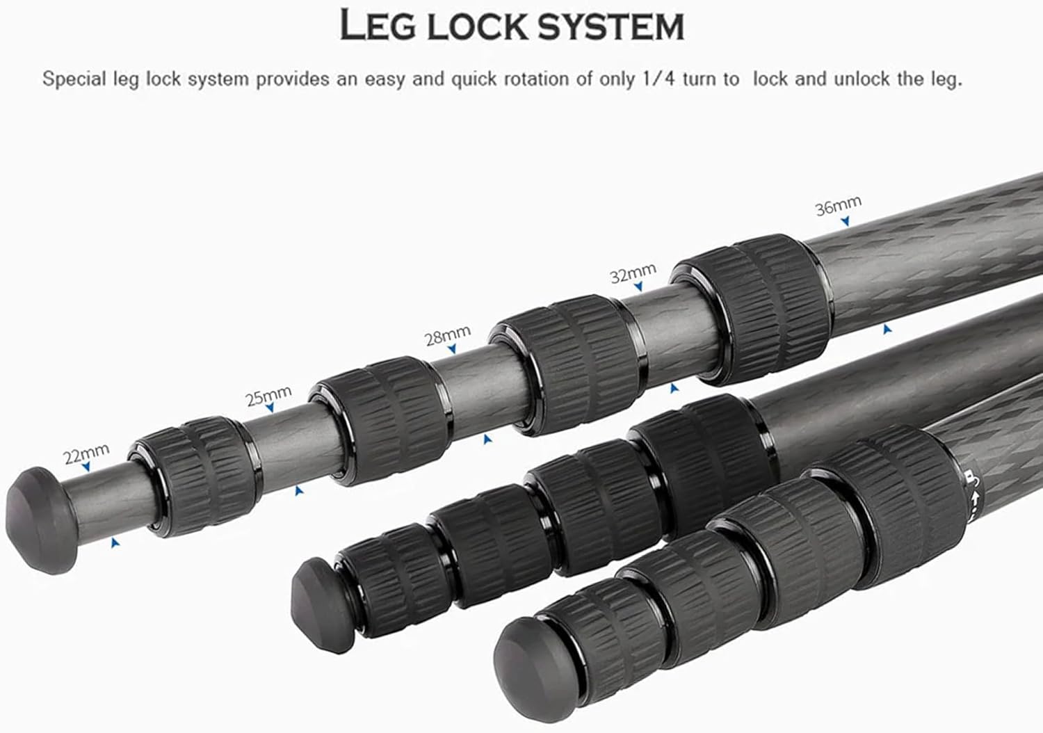 Leofoto 60" Lightweight Carbon Fiber Travel Tripod, Professional Compact Tripod for Camera DSLR Video, Max Load 44Lbs/20KG (LS-365CX)