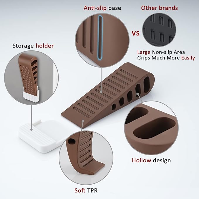 JQK Rubber Door Stopper Wedge, Bronze 3 Pack Soft TPR Premium Door Stops for Bottom of Heavy Duty Door on Tile, Concrete, Carpet, Wooden Floor, DSB61-ORB-P3-BubblyBeeBaby