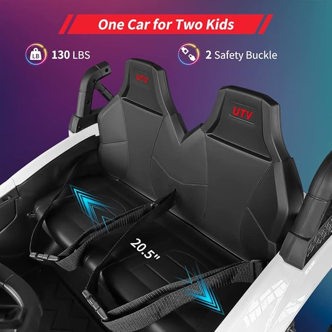 2 Seaters 24V Ride on UTV with Remote Control,10AH Battery, 400W Powerful Motors with 17" EVA Wheels, 20.5“ Seat Width Electric Ride Toy with Metal Suspension,LED Lights,Music,Horn (White)-BubblyBeeBaby