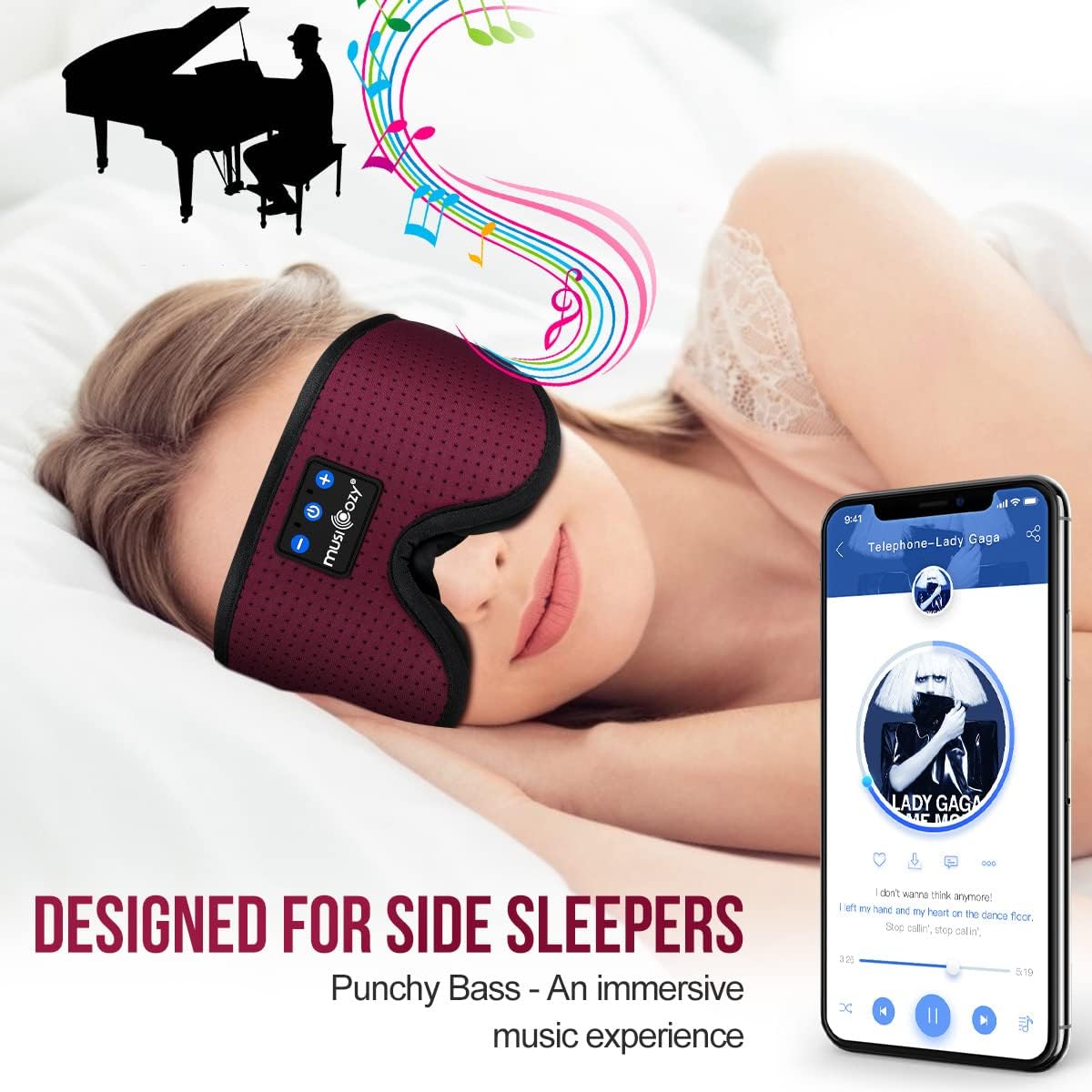 MUSICOZY Sleep Headphones Bluetooth 5.4 Headband Sleeping Eye Mask for Mom Women Men Wireless Music Earbuds Earphones for Side Sleepers Built-in HD Speakers Cool Gadgets Unique Gifts