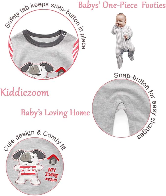 Kiddiezoom Baby and Toddler Boys'Snug Fit Footed One-Piece Romper Jumpsuit Cotton Cotton Footed Outfit-BubblyBeeBaby